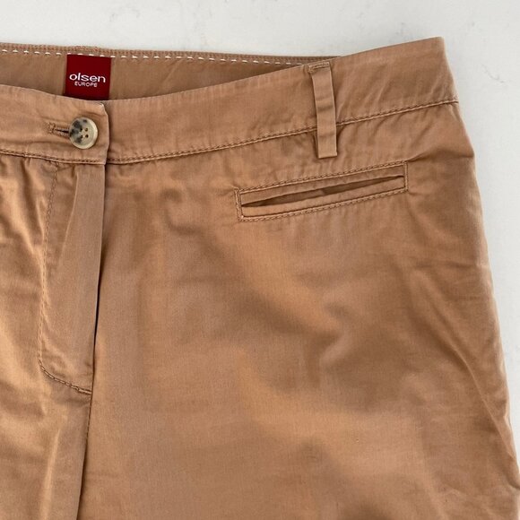 Olsen Europe Lisa Casual Mid Rise Cotton Cuffed Pants Carmel Tan Sz 6 - Picture 5 of 9